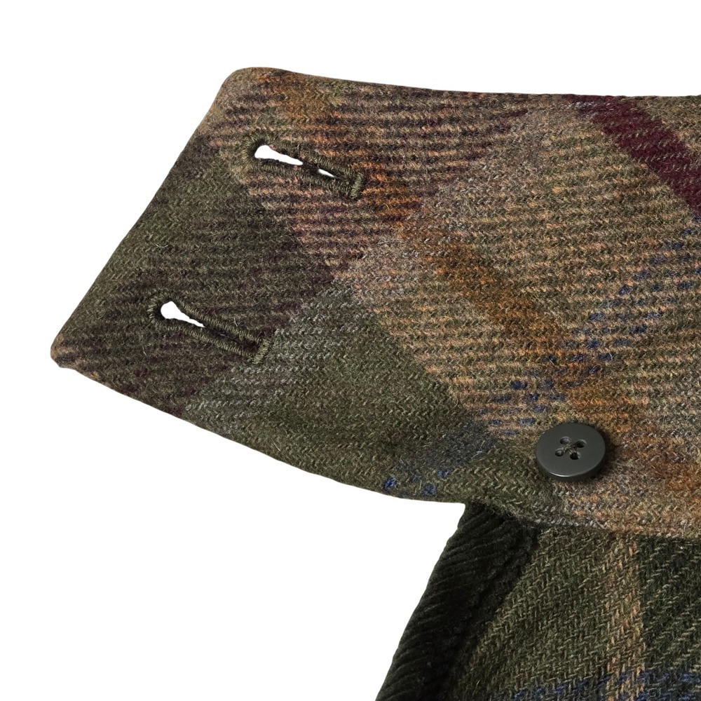 Chaps Green Plaid Wool Blend Button Neck Poncho Cape Wrap Size Medium - Picture 8 of 9